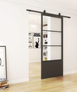 zwart stalen loftdeur 3 vlaks met kickplate